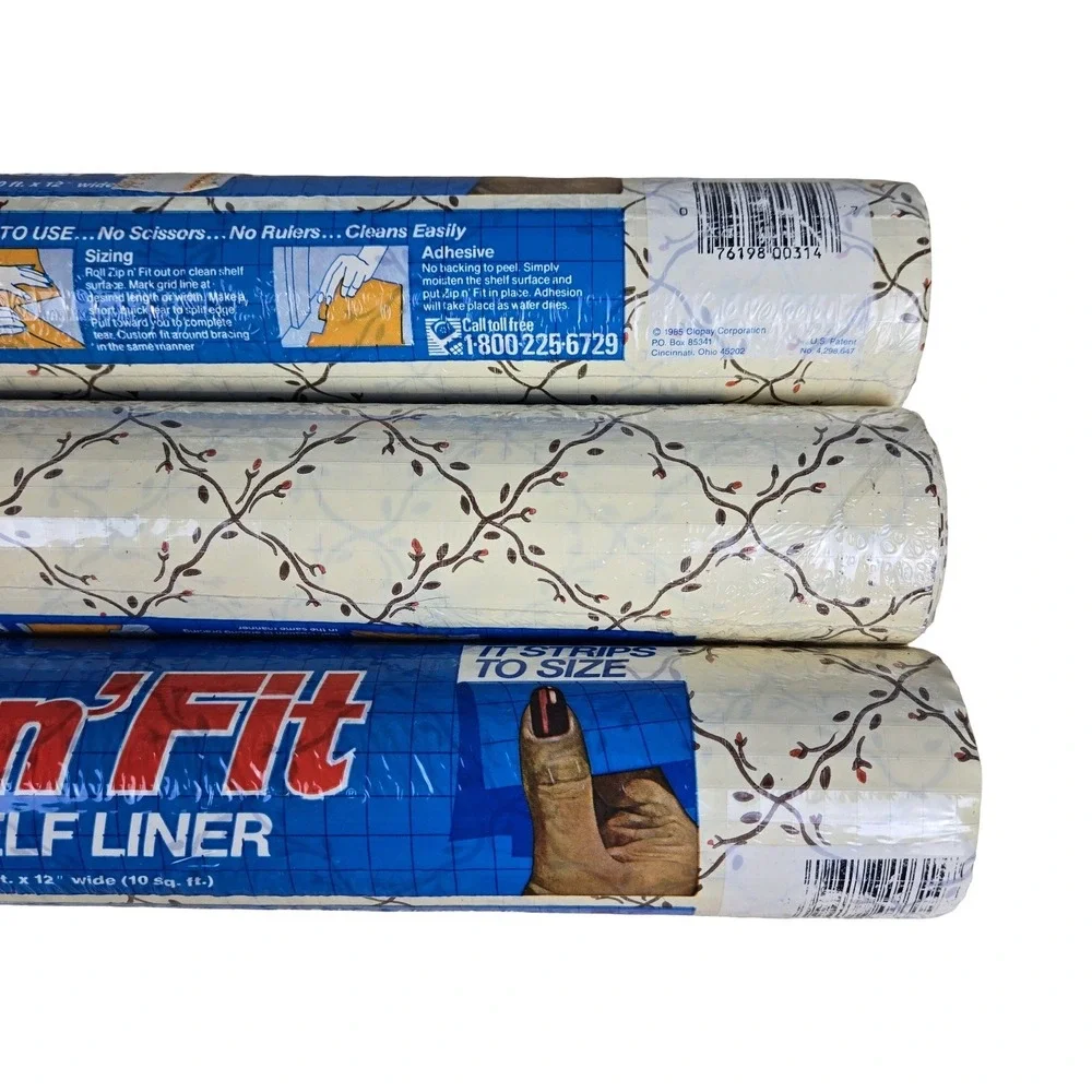 VTG 80s Zip n Fit Shelf Liner Floral Vine Adhesive 10ft x 12in 3 Rolls Cottage